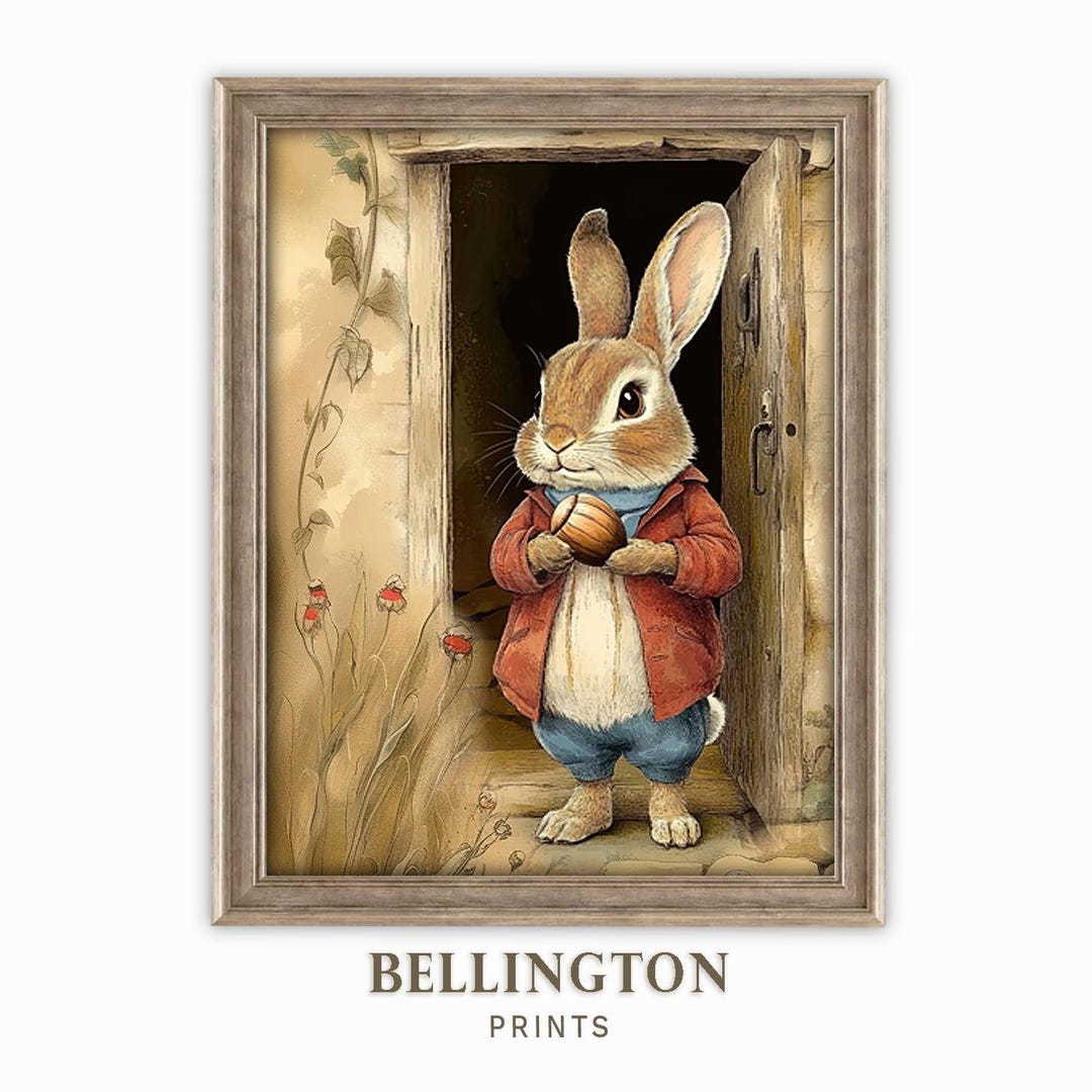 Vintage Easter Bunny Printable Wall Art Rustic Storybook Rabbit