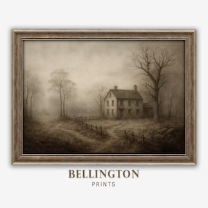 Haunted House Wall Art, Vintage Halloween Decor, Rustic Neutral Farmhouse Artwork, Creepy Autumn Home Decor, Gothic Art For Fall, Witchcore.