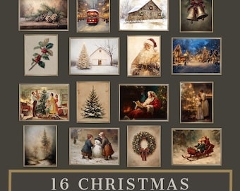 Vintage Christmas Print Set: 16 Nostalgic Holiday Art (Digital Download)