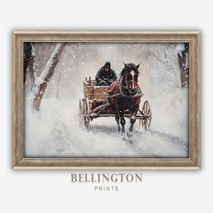 Printable Country Farmhouse Winter Sleigh Ride Painting, Winter Rustic Holiday Wall Art, Printable Christmas Art, Instant Download PA144
