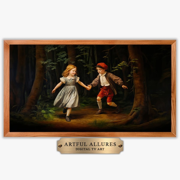 Samsung Frame TV Art, Children playing in forest, Classical Art, Renaissance Art, Vintage Oil Painting, Digital Download, 4k and 8k, TV05
