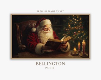 Liste de lecture vintage du père Noël - Art pour téléviseur avec cadre de Noël (téléchargement numérique)