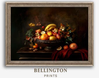 Baroque Oil Painting Fruit Still Life Print: Moody Kitchen Art (Digital Download