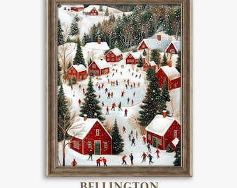 Vintage Christmas Town Print: Winter Village Scene (Digital Download