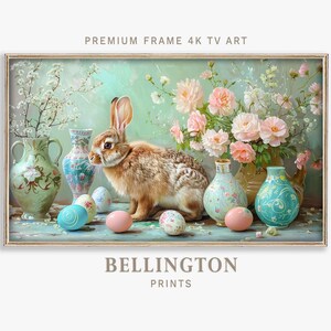 Easter Bunny Frame TV Art: Spring Floral Still Life (Digital Download)