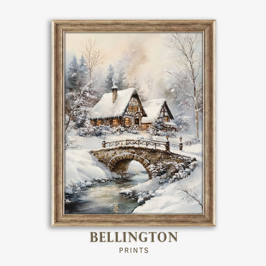 Winter Cabin Snow Scene Art Print: Rustic Holiday Wall Decor (digital ...