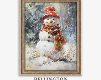 Vintage Snowman Christmas Art: Festive Winter Wall Decor (Digital Download Printable)