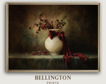 Printable Wall Art, Vintage Floral Oil Painting Print, Dark Academia Home Decor