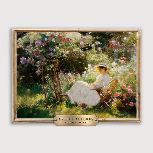 Printable Cottage Rose Garden | Rose Garden Wall Art | Claude Monet Rose Garden | French Country Garden Painting | Digital Download | PA35