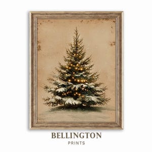 Vintage Christmas Tree Wall Art Printable, Modern Holiday Christmas Decor, Moody Natural Antique Holiday Winter Evergreen Tree   PA143
