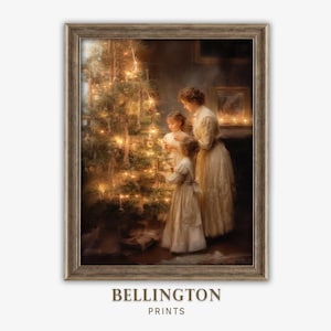 Vintage Christmas Tree Scene Art: Cozy Victorian Family (Digital Download