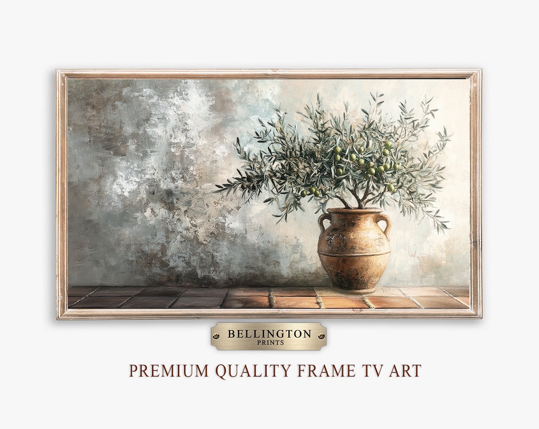 Samsung Frame Tv Olive Tree Art Vintage Neutral Tone Still Life