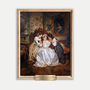 Pintura a óleo The Hesitant Bride | La Fiancée Hésitante, Arte de parede com história de amor | Auguste Toulmouche | Arte de parede para sala de estar | Era vitoriana | PA46