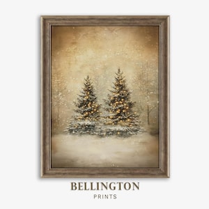 Printable Vintage Christmas Trees Wall Art, Christmas Decor Printable Wall Art, Moody Natural Antique Holiday Winter Evergreen Tree   PA143