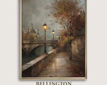 Vintage Paris Oil Painting Print, Autumn Bridge Scene Decor | Digital Download