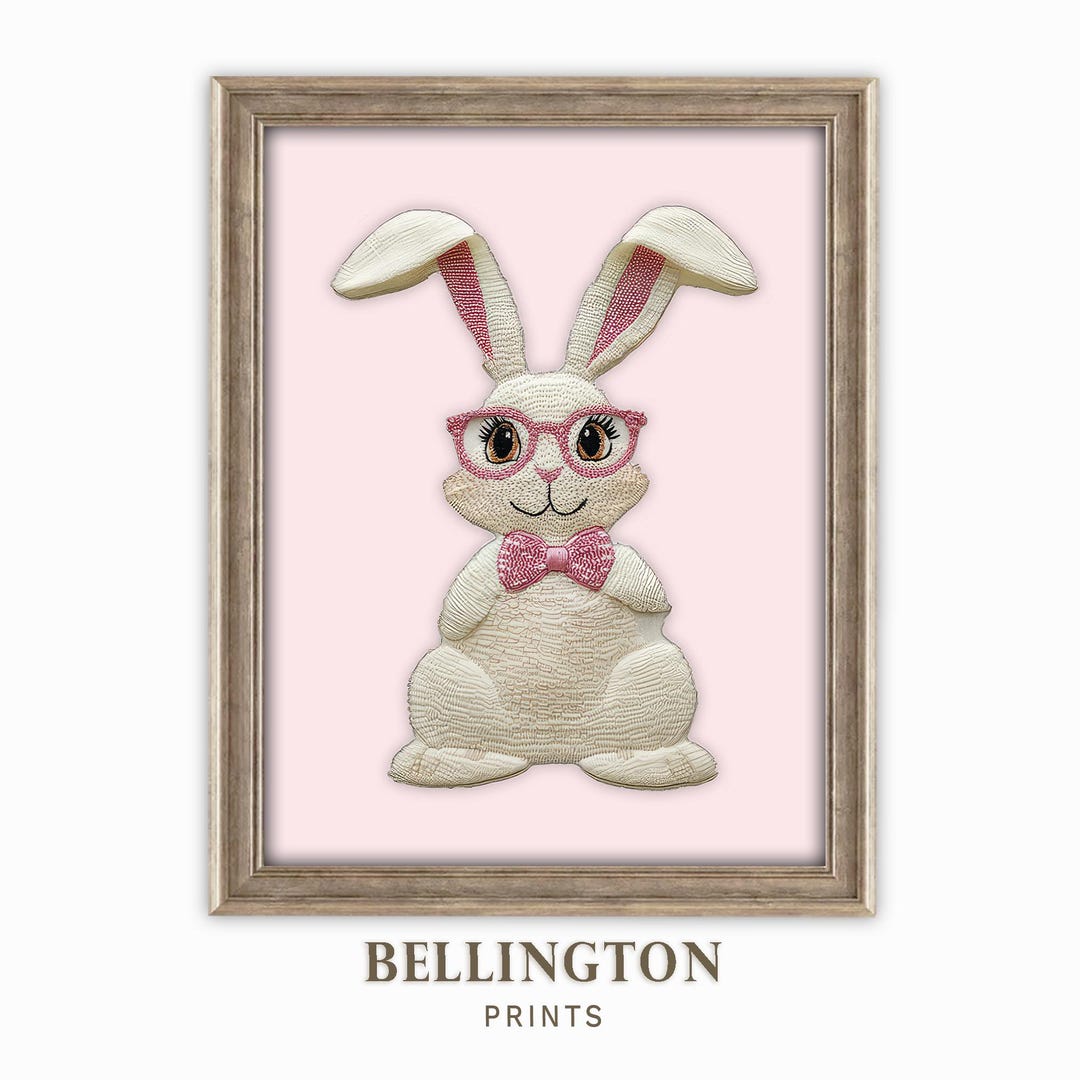 Easter Bunny Printable Wall Art, Cute Pink Glasses Rabbit, Easter Bunny ...