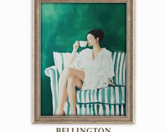 Woman Drinking Coffee Art Print: Minimalist Home Decor (Digital Download)