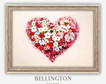 Arte de pared imprimible, estampado floral de corazón, decoración vintage para el hogar de San Valentín