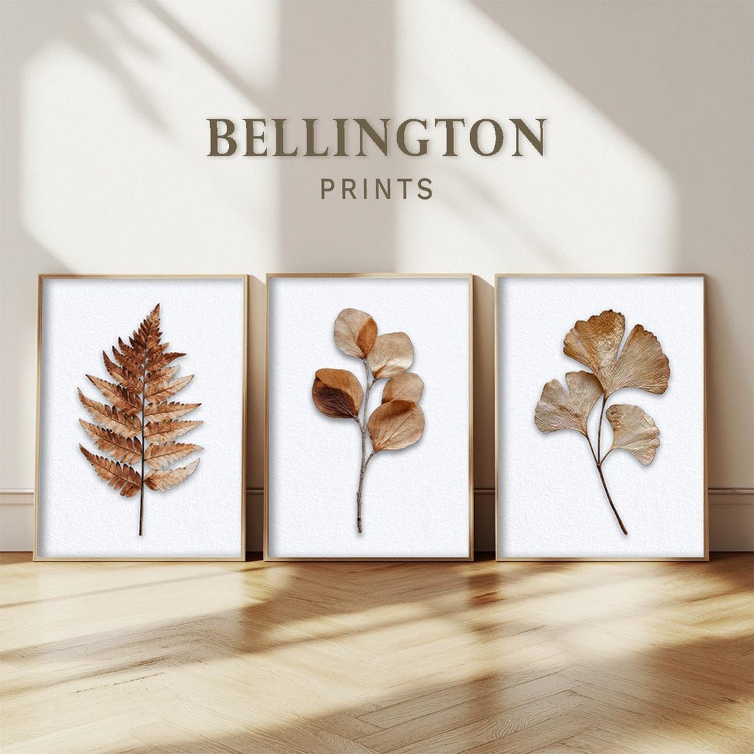 Botanical Wall Art Set: Neutral Leaf Prints - Fern, Eucalyptus, Ginkgo ...