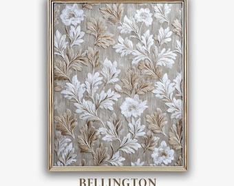Beige Floral Tapestry Art Print: Vintage Botanical Embroidery (Digital Download)