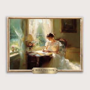 Viktorianische digitale Kunst zum Ausdrucken | Regency Print | Frau schreibt einen Brief | Liebesbrief Kunst | Vintage Gemälde | Wandkunst |  Wanddekor, PA58