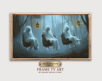 Vintage Ghosts on Swings: Halloween Samsung Frame TV Art (Digital Download)