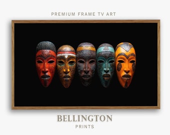 African Masks Frame TV Art: Boho Tribal Decor (Digital Download).