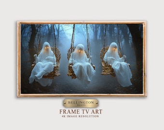 Vintage Ghosts on Swings: Halloween Samsung Frame TV Art (Digital Download)