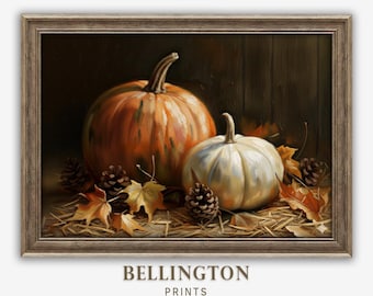 Vintage Pumpkin Still Life Print: Rustic Autumn Farmhouse Decor (Printable Digital Download)