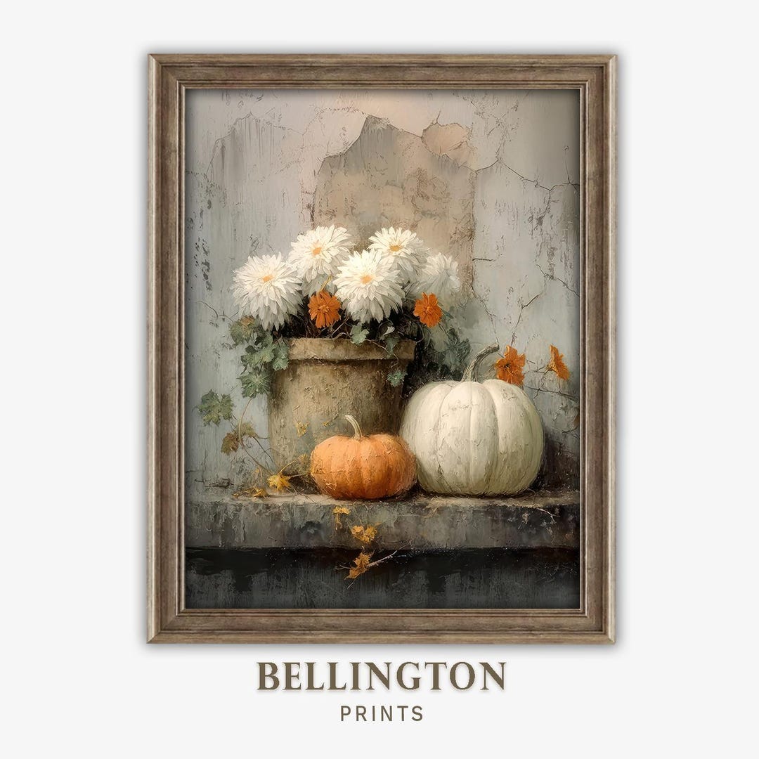 Vintage Pumpkin Still Life Painting: Rustic Autumn Wall Art (digital ...