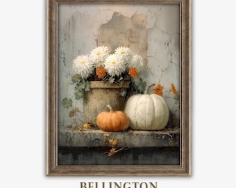 Vintage Pumpkin Still Life Painting: Rustic Autumn Wall Art (Digital Download