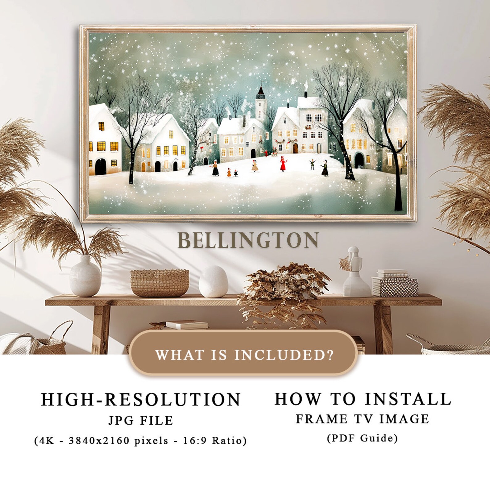 Christmas Village Samsung Frame Tv Art Snowy Scandi Scene Digital