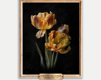 Tulips Still Life Oil Painting: Vintage Floral Art Print (Digital Download Printable)