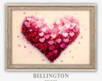 Arte de pared imprimible, impresión de pintura al óleo de corazón, decoración vintage para el hogar del Día de San Valentín