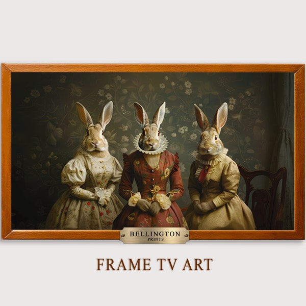 Pascua victoriana vintage hembra conejos marco TV arte / Spring Bunny Samsung marco Tv arte / niñas vivero arte de Pascua / Descarga instantánea/TV25