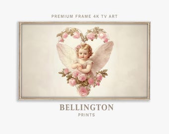 Baby Angel Samsung Frame TV Art: Pink Rose Heart (Digital Download)
