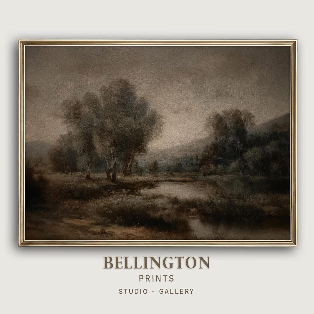 Vintage Fall Landscape Oil Painting Print: Moody Rustic Cabin Art ...
