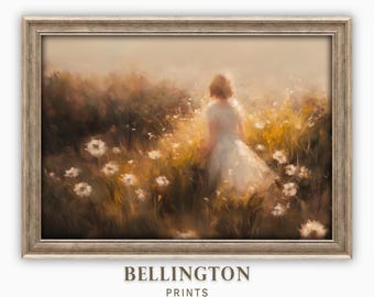 Spring Meadow Girl Art Print: Vintage Cottagecore Wall Decor (Digital Download)