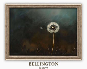 Moody Dandelion Oil Painting Print: Dark Botanical Wall Art (Digital Download)