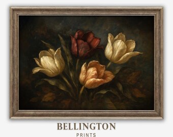 Vintage Tulip Print: Moody Floral Dark Academia Wall Art (Digital Download