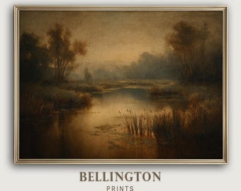 Vintage Bayou Oil Painting Print, Dark Moody Landscape (Digital Download)