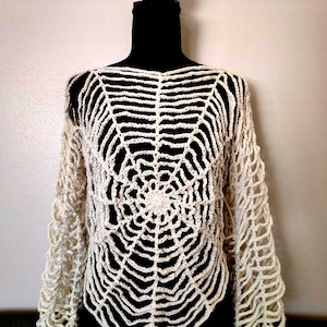 Spider Web Crochet Long Sleeve Crop Top