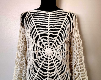Spider Web Crochet Long Sleeve Crop Top