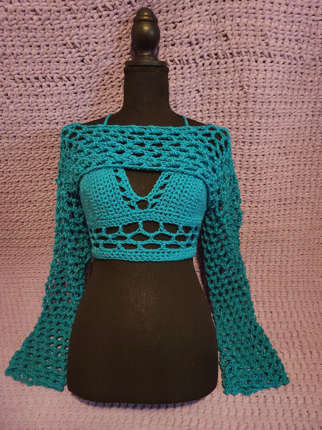 Crochet Long Sleeves Shrug With a Crocheted Bralette Etsy