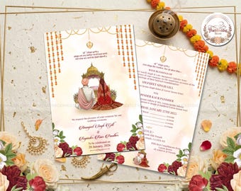 Karta ślubna w stylu pendżabskim jako zaproszenie Anand Karaj i zaproszenie na ślub Sikhów w stylu indyjskim, zaproszenie ślubne w stylu pendżabskim jako zaproszenia Sikhów Karta ślubna w stylu sikhów