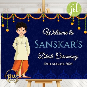 Placas de boas-vindas para cerimônias Dhoti e decoração para cerimônias Dothi, pôster para cerimônias Dhoti, placas de boas-vindas para cerimônias Dothi