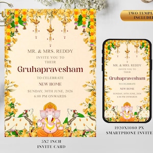 Indiase housewarming-uitnodiging als Tamil housewarming-uitnodiging Telugu, Grihapravesh-uitnodiging Gruhapravesham-uitnodiging Digitaal, Gruhapravesam INVITE