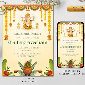 Gruhapravesham-uitnodiging & Grihapravesh-uitnodiging, Indiase housewarming-uitnodiging als Indiase Pooja-uitnodiging, Gruhapravesam-uitnodiging puja-uitnodiging