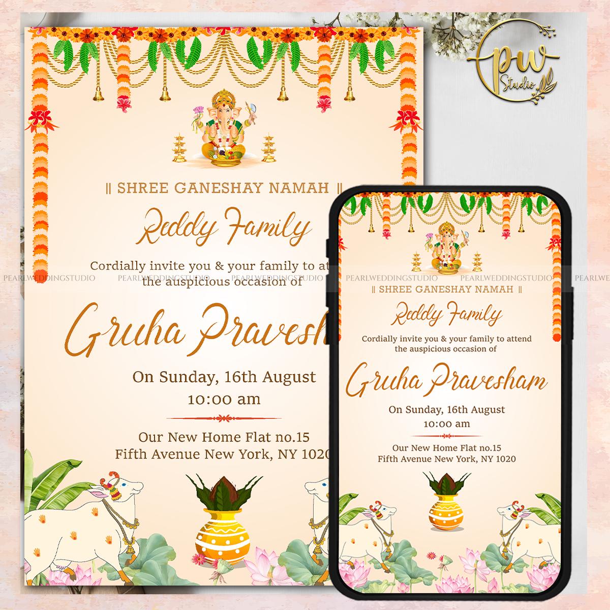 Indian Housewarming Ceremony Invitation Card | Vastu Invitation | House ...