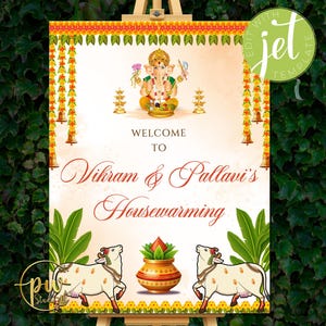 Indian Housewarming Welcome Sign, Pichwai Graha Pravesh Welcome Sign, Griha Pravesh Decor, Vastu Pooja Sign, Digital Download